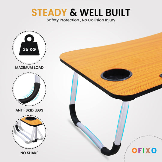 Foldable Wooden Laptop Table with Mobile and Cup Holder