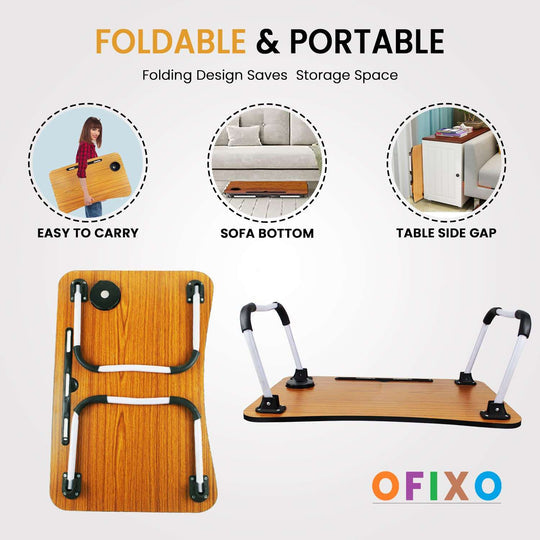 Foldable Wooden Laptop Table with Mobile and Cup Holder