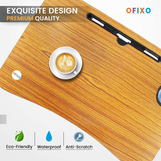 Foldable Wooden Laptop Table with Mobile and Cup Holder