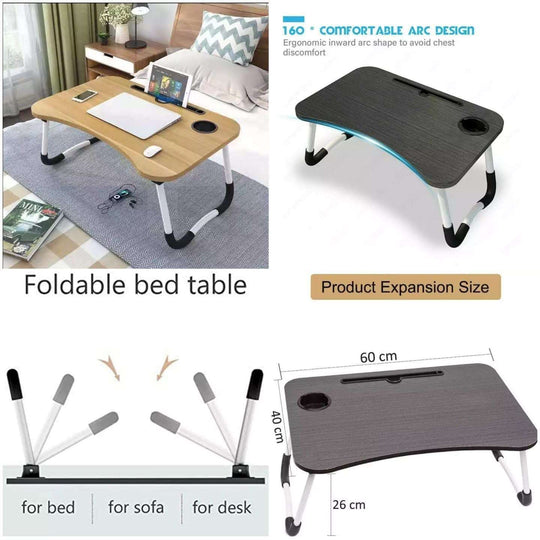 Foldable Wooden Laptop Table with Mobile and Cup Holder